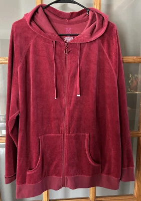 NUEVO CON ETIQUETAS LANE BRYANT Active Terciopelo Granate Cremallera Completa Sudadera con Capucha Talla Grande 18/20 Foto 1 de 3