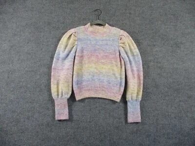 So Sweater Womens S Pink Rainbow Knit Puff Sleeve Cropped Mock Neck Girlcore - Image 1 of 4