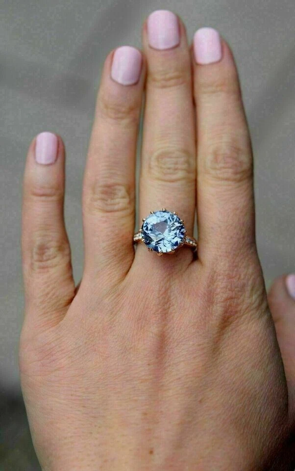 Anel de noivado de 5 quilates corte redondo criado em laboratório azul tanzanita folheado a ouro rosa 14K - Imagem 1 de 1