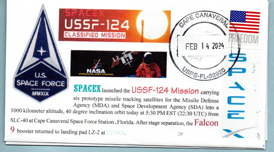 Space cover USSF-124 Launch  Cape Canaveral 2/14/2024 Only 5 Covers Made - Image 1 of 1