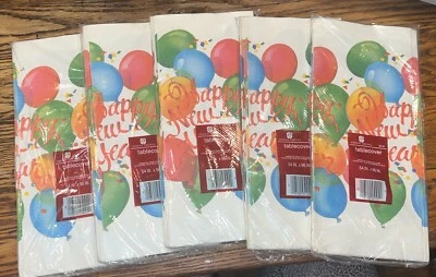 VTG HALLMARK Large Paper Table Cover HAPPY NEW YEAR 54”X 96” NEW! SET OF 5 PARTY - Image 1 of 4