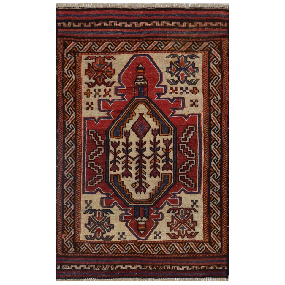 Traditional Small Kilim Handmade Rug 2'8x4'3ft Afghan Red/Beige Vintage Rug 3966 - Image 1 of 2