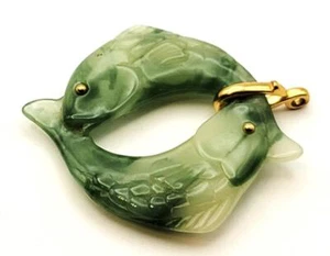 Oro Vintage Tono Verde Plástico Doble Peces Forma Colgante - Imagen 1 de 2