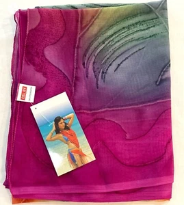 Beach Pool Sarong Wrap Scarf Yellow Purple Tropical Sunset Swimsuit Cover Up NEW - Picture 1 of 10