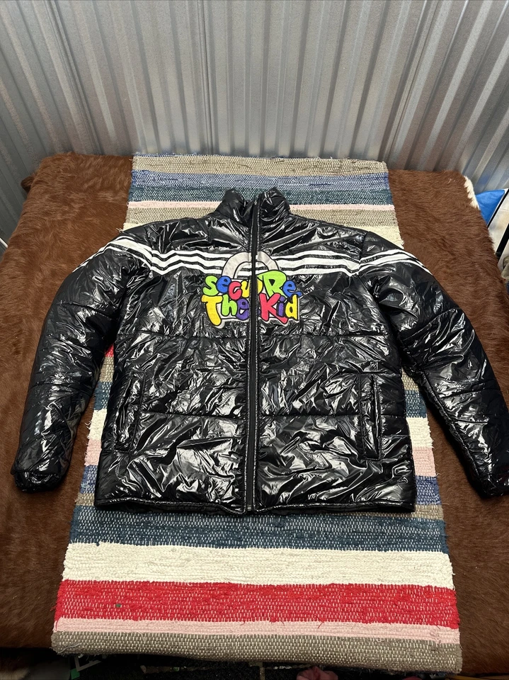 SUPER RARE Secure The Kid Patent Faux Leather Puffer Jacket Full Zip Men 2XL XXL - Image 1 of 4