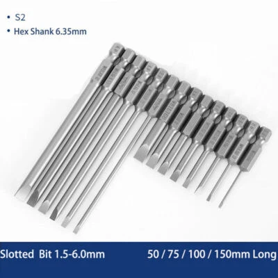 Flat Slotted Head Screwdriver Bits Magnetic Long Power Drill Bit 1.5mm-6mm 1/4" - Image 1 of 4