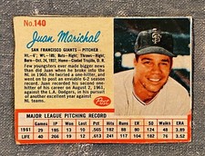 JUAN MARICHAL 1962 POST CEREAL BASEBALL CARD #140, SAN FRANCISCO GIANTS, FAIR!