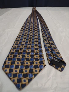 Aquascutum of London Tie _ 100% Silk _ Blue & Gold Squares - Picture 1 of 7