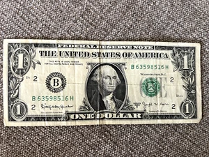 1963-B $1 Joseph Barr Note S/N B 63598516 H VTG US DOLLAR Federal Reserve Note - Picture 1 of 2