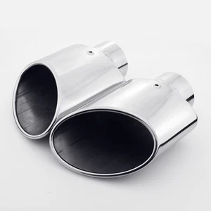 Pair 2.5" Inlet Angle Cut Rolled Slanted Oval 304 Stainless Steel Exhaust Tips - Picture 1 of 9