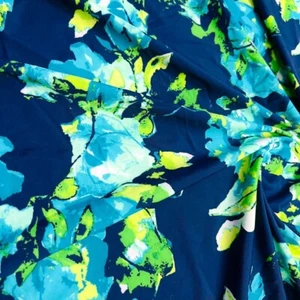 Green and Blue Flowers Fabric 4 Way Stretch Fabric Spandex by Yard for Swimwear - Picture 1 of 5