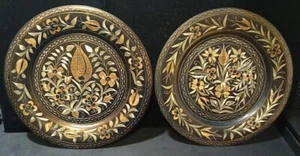 Pair of Etched Copper Wall Plates Floral Design 9" - Picture 1 of 6