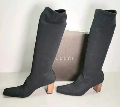 *Vintage Gucci Women's Size 9B Black Canvas Stretch Knee High Boots - Image 1 of 4