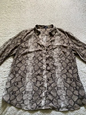 The Limited Women Snake Skin Print Long Roll Tab Sleeve Button-Up Shirt Size L - Image 1 of 4