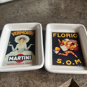 Vintage Pottery Barn Posters Tray Set of 2 Art Deco Dishes Martini Florio - Picture 1 of 4