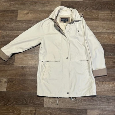 Gabardina London Fog edición limitada beige con capucha para mujer pequeña ligera Foto 1 de 4