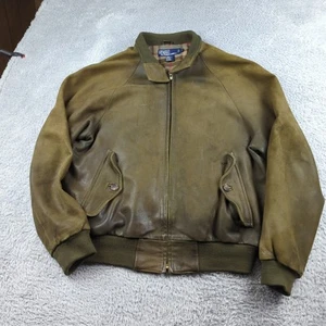 Vintage Polo Ralph Lauren Jacket Mens M Green Leather Bomber 90s Zip Up Patina - Imagen 1 de 20