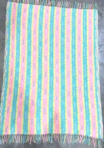 Handmade Crochet Afgan Pink Green Lap Blanket 52" x 67" - Picture 1 of 4