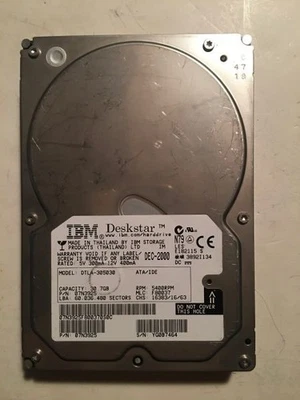 Ibm deskstar ide hdd 3.5' 30gb 07n392, mlc f80037 , 07n3925,thailand,dec 2000 - Image 1 of 3