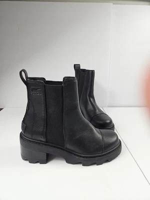 Botas Sorel Joan Now para mujer talla 9 EE. UU. cuero negro suela Chelsea tacón bloque Foto 1 de 4