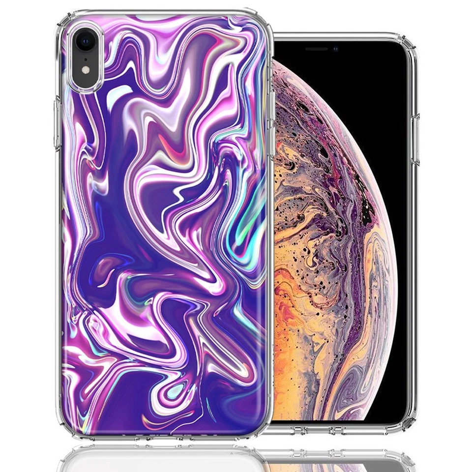 For Apple iPhone XR Purple Paint Swirl Design Double Layer Phone Case Cover - Image 1 of 1