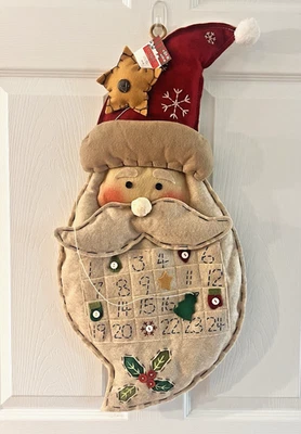 Santa Claus Face Head Felt Advent Christmas Calendar Hanging plush Holiday NEW - Image 1 of 4
