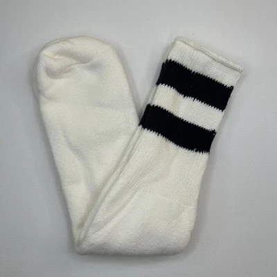 VTG Tube Socks 9-11 White Black Striped Acrylic Blend Sports 80s 90's NOS USA - Image 1 of 4