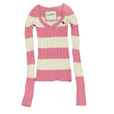 Top vintage Y2K Abercrombie and Fitch tejido con cable rosa blanco talla M rugby preppy Foto 1 de 4