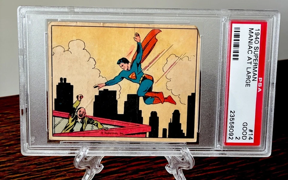 1940 SUPERMAN MANIAC AT LARGE CARD #14 PSA 2 GOOD RARE ISSUE GUM INC. GRADED - Image 1 of 3