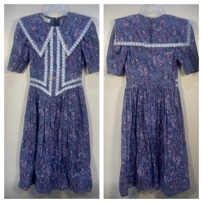 Gunne Sax VTG 80s Vestido Chá Acabamento de Renda Paisley Prairie Midi Cottage Core P - Imagem 1 de 4