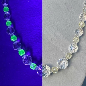 Vintage facettierte klare & gelbe Uranglas Perlen Halskette 20" Sterling Verschluss  - Bild 1 von 8
