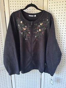 NWT Croft & Barrow Embroidered Cardinal Birds Cardigan Sweater Zip Up 3X Fleece - Picture 1 of 9