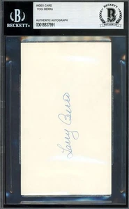 Larry Yogi Berra Beckett BAS Signed 3x5 Index Card Yankees Autograph - Picture 1 of 2