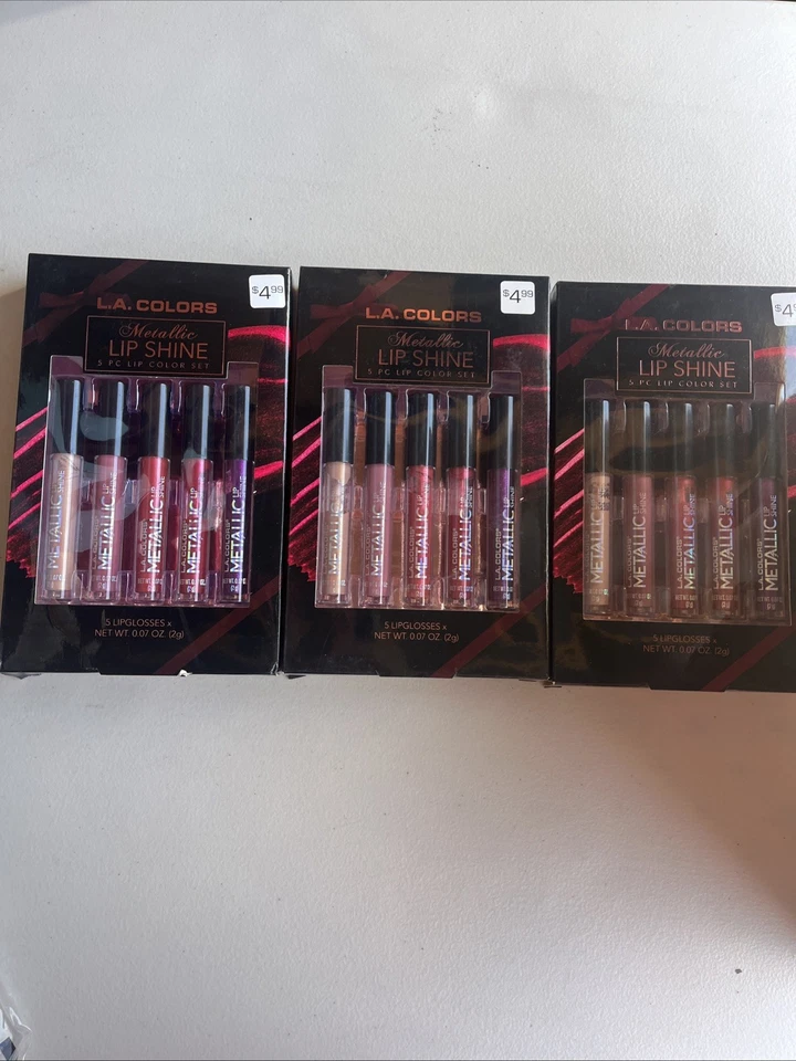 3 X Lipsticks L.A. Metallic Lip Shine Set (5) Gloss Make Up Cosmetics - Image 1 of 1