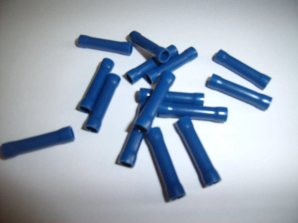 25 Car Audio/Alarm Wire Butt Connector Blue Vinyl 16-14 AWG Gauge Ga Terminal - Image 1 of 1