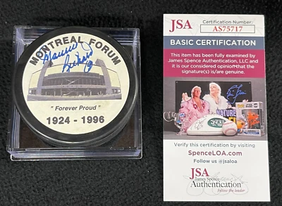 Maurice Richard Signed Montreal Canadiens Forum Montreal Forum Puck JSA COA - Image 1 of 2