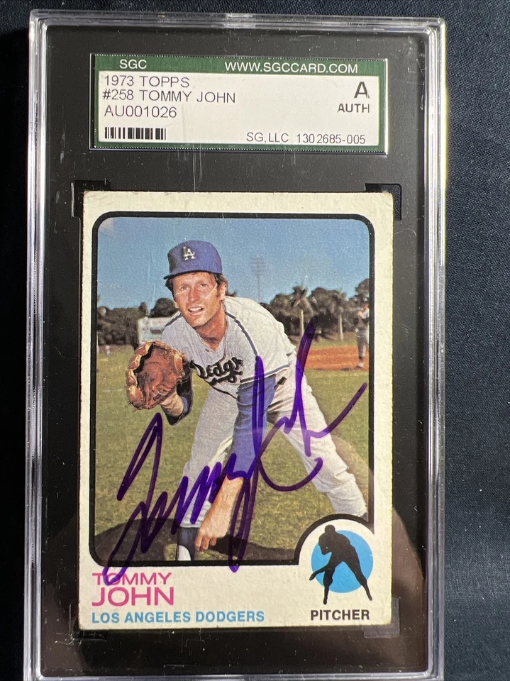 Tommy John SGC With Signed 1973 Topps Baseball Card Los Angeles Dodgers  #258 - Image 1 of 4
