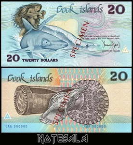 COOK ISLANDS 20$ Dollars 1987 Pick-5s Shark GEM UNC SPECIMEN RARE - Picture 1 of 1