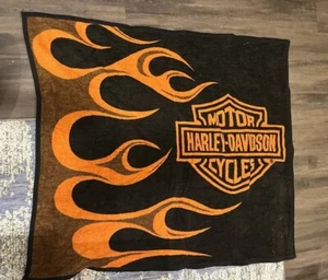 Harley Davidson Aurora Throw Blanket Black Orange 56"x48"  Fleece Biker Roadtrip - Picture 1 of 6