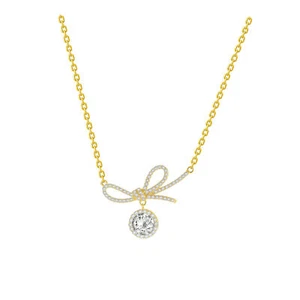 Women FASHION JEWELRY Gift 925 Silver Bow Women's Necklace Yellow Gold Plated - Picture 1 of 6