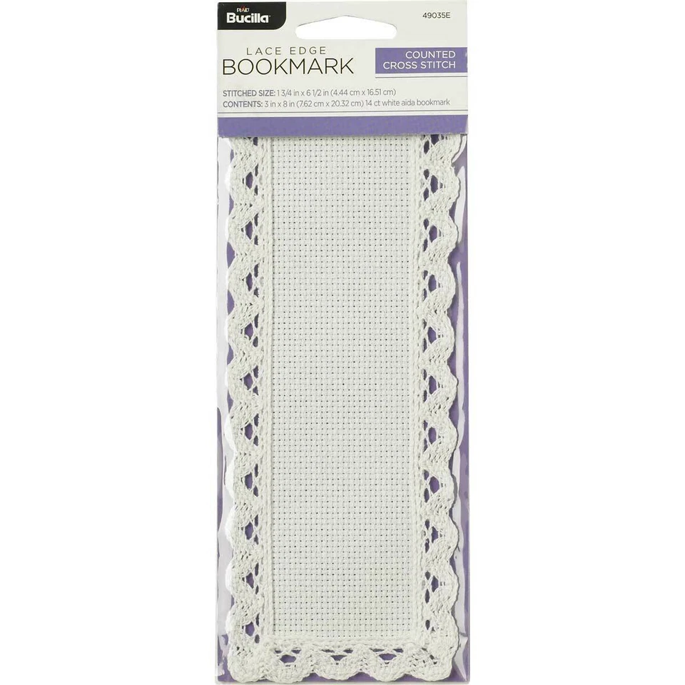 Bucilla Lace Edge Blank 14 Count Cross Stitch Bookmark 3" X 8" W/thistle Pattern