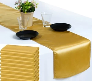 10 Gold Satin Tischläufer 12" x 108" Hochzeit B'day Party Bankett Tischdekoration - Bild 1 von 6