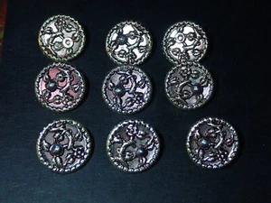 Matched Set of 9 Antique Victorian Picture Button Sterling Silver w/ Markasite  - Picture 1 of 6