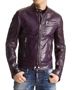 Giacca uomo pelle viola vera pelle di agnello biker jacket-46 - Foto 1 di 12