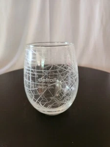 Stemless 17oz Wine Glass Urban City Map Detroit Michigan Clear Etching - Picture 1 of 5