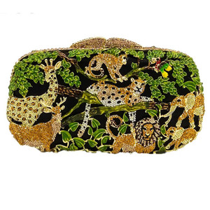 Tropical Animal Leopard Rain Forest Rhinestone Evening Bag Party Crystal Clutch