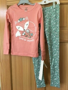 New Carter's Girls Fox Pajama 2pc Set Snug fit Long Sleeve Long Pants Pink Green - Picture 1 of 1