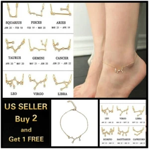 Twelve Constellations Anklet Ankle Bracelets Gold Chain Gemstone Crystal Jewelry - Picture 1 of 4