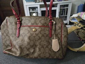 Coach F24603 Peyton Signature Double Zip Purse Bag Tote Handbag Purse Red - Picture 1 of 8