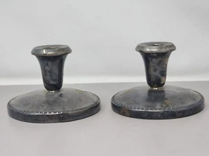 Pair Of Sheffield Silver Co. EPC Candle Holders Vintage Tarnished - Picture 1 of 9